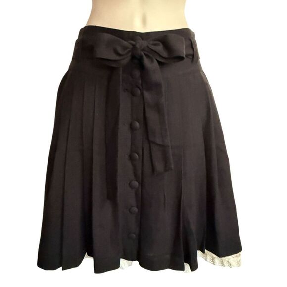 Divided by H & M Black Pleated Button Front Skirt With Lace Underskirt Size 8 - Picture 2 of 11